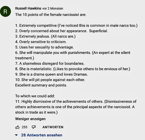 10 points of the female narcisst-560 10 points of the female narcisst-560